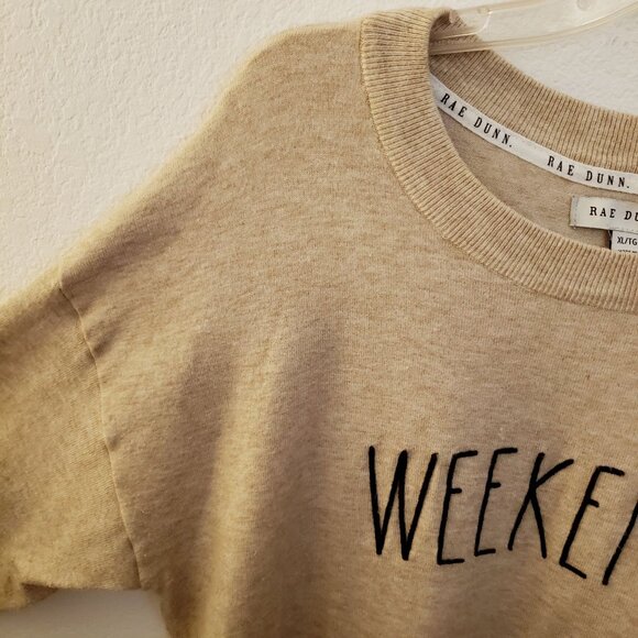 Rae Dunn Tan Relaxed Fit Rayon Blend WEEKEND Dropped Sleeve Sweater Size XL GUC - Picture 3 of 8